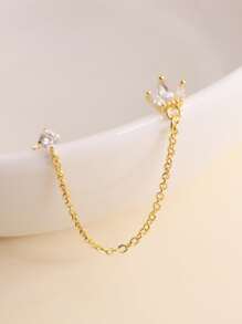 1件时尚百搭锆石水钻链条耳夹耳环