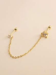 1件时尚百搭锆石水钻链条耳夹耳环