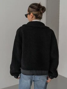 DAZY Flap Pocket Drop Shoulder Teddy Jacket - Black - View 2