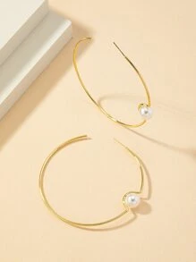 Faux Pearl Decor Cuff Hoop Earrings - Yellow Gold - View 2