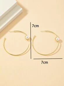 Faux Pearl Decor Cuff Hoop Earrings - Yellow Gold - View 4