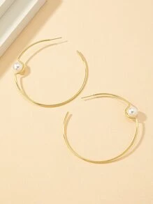Faux Pearl Decor Cuff Hoop Earrings - Yellow Gold - View 5