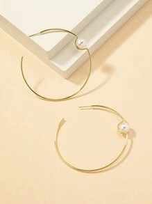 Faux Pearl Decor Cuff Hoop Earrings - Yellow Gold - View 6