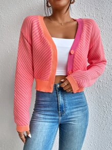SHEIN Essnce Nữ Cardigans Nút phía trước Sọc Giải trí - Nhiều màu - Xem 1