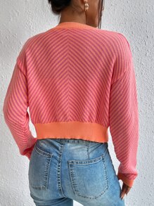 SHEIN Essnce Nữ Cardigans Nút phía trước Sọc Giải trí - Nhiều màu - Xem 2