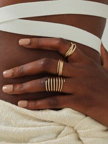 3pcs Layered Minimalist Ring - Yellow Gold - View 1