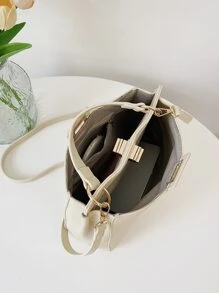 All Seasons Fashionable Women Commuter Bag Exquisite Crossbody/Shoulder Bag High-End Texture Lychee Pattern PU Versatile Tote Bag - Beige - View 6