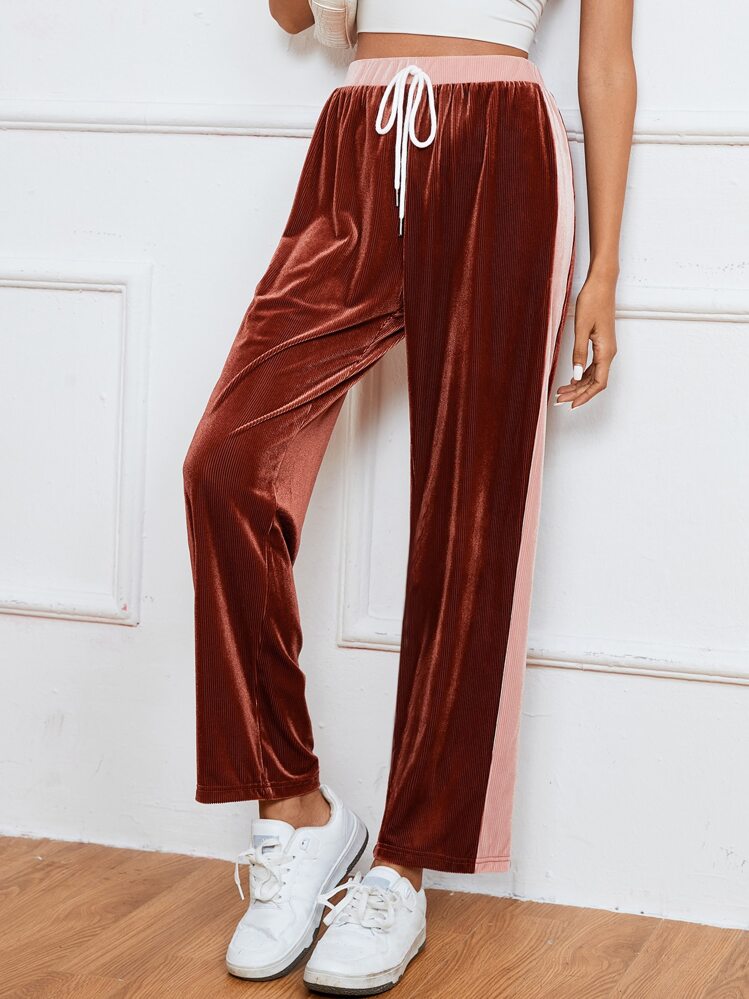 ツートーン ドローストリングウエスト ベルベット パンツ | SHEIN JAPAN
