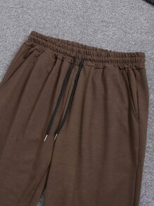 ROMWE MEN Quần thể thao Nam Dây kéo Túi Thắt nơ trước Đồ họa Tim - Cà phê nâu - Xem 3