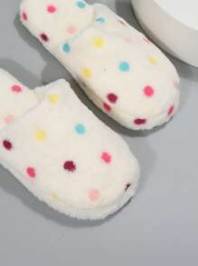 波卡圓點刺繡毛茸茸臥室拖鞋 - 米色 - 查看 4