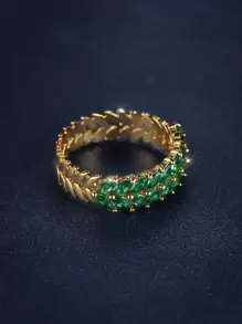 Vanel Anillo decorado con piedra Cz en forma de hoja, a la moda, con ajuste de garra, adecuado para uso diario o citas, 1 pieza - Verde - Ver 3