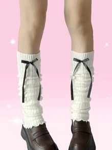Sweetness Bow Decor Leg Warmers - White - View 1