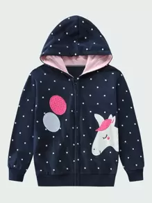小女童波卡圓點獨角獸刺繡連帽衛衣 - 藏蓝色 - 查看 1