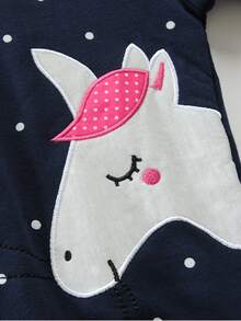 小女童波卡圓點獨角獸刺繡連帽衛衣 - 藏蓝色 - 查看 6