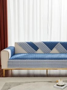 1pc Houndstooth Decor Waffle Quilted Sofa Cover - Royal Blue - View 2