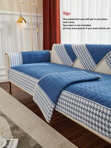 1pc Houndstooth Decor Waffle Quilted Sofa Cover - Royal Blue - View 3