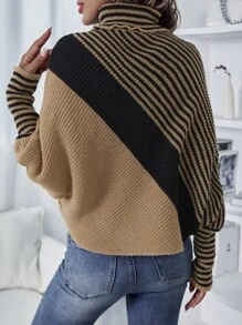 SHEIN LUNE Jersey con patrón de rayas cuello alto de manga murciélago