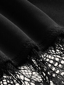 ROMWE Goth 蕾絲拼接絲絨吊帶連衣裙 - 黑色 - 查看 4