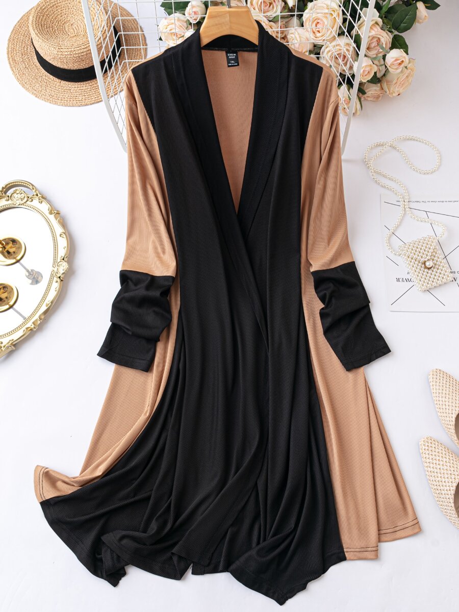 SHEIN LUNE Plus Two Tone Shawl Collar Coat - Multicolor - View 1