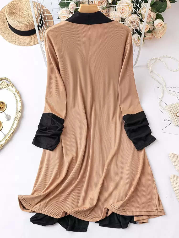 SHEIN LUNE Abrigo de dos tonos de cuello esmoquin - Multicolor - Añade 2