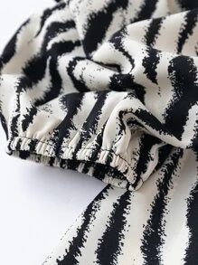 SHEIN Clasi 大碼斑馬條紋腰帶襯衫連衣裙 - 黑與白 - 查看 3