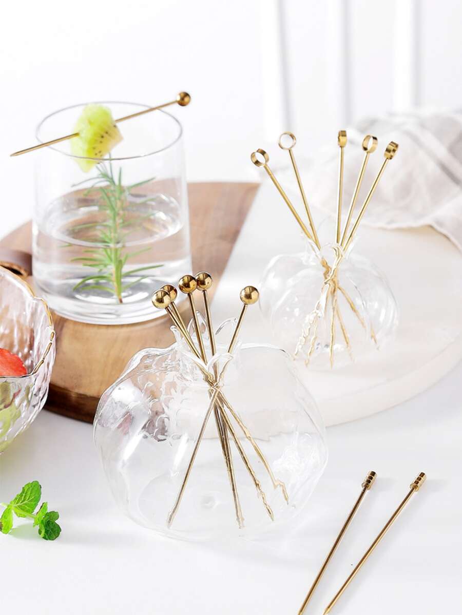 1pc Stainless Steel Fruit Fork, Gold Thin Fruit Stick For Home - Gold - View 1