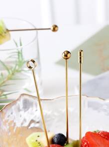 1pc Stainless Steel Fruit Fork, Gold Thin Fruit Stick For Home - Gold - View 3