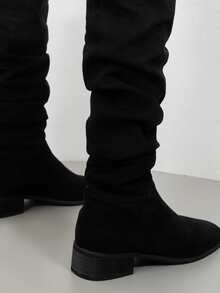 Minimalist Suedette Slip On Slouchy Boots - Black - View 5