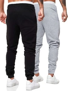 Manfinity Homme Men 2pcs Drawstring Waist Sweatpants For Autumn, Men's Joggers, Stacked Joggers, Sweatpants For Men, Men's Joggers 2 Packs, Back To School