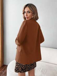 Calvaya Flap Detail Roll Tab Sleeve Blazer Fall Cloth For Women - Rust Brown - View 2