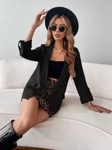 Calvaya Lapel Neck Flap Detail Blazer Fall Cloth For Women - Black - View 5