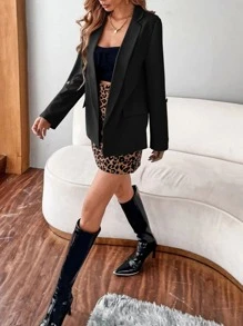 Calvaya Lapel Neck Flap Detail Blazer Fall Cloth For Women - Black - View 6