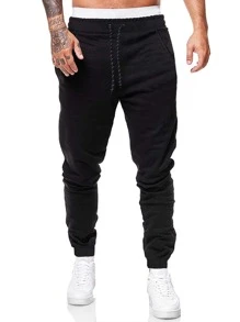 Manfinity Homme Men 2pcs Drawstring Waist Sweatpants For Autumn, Men's Joggers, Stacked Joggers, Sweatpants For Men, Men's Joggers 2 Packs, Back To School