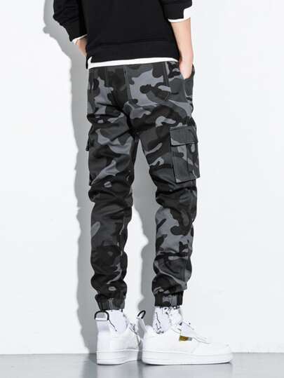 Pantalon Cargo Pour Homme Avec Poches À Rabat Imprimé Camouflage, Coupe Ample