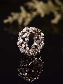 方晶鋯石裝飾戒指 - 玫瑰金 - 查看 3