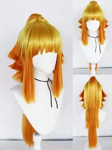 1pc Long Straight Cosplay Synthetic Wig With Bangs & 1pc Wig Cap - Orange - View 1