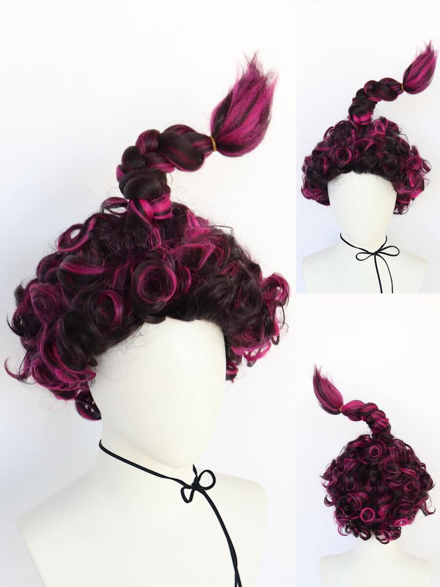 1pc Short Braided Cosplay Synthetic Wig & 1pc Wig Cap - Burgundy - View 1