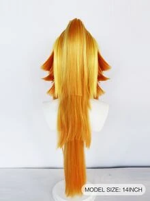 1pc Long Straight Cosplay Synthetic Wig With Bangs & 1pc Wig Cap - Orange - View 2