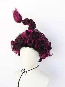 1pc Short Braided Cosplay Synthetic Wig & 1pc Wig Cap - Burgundy - View 5