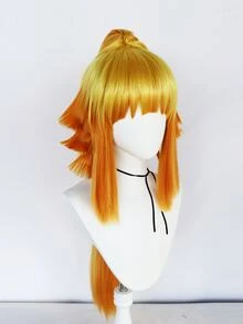 1pc Long Straight Cosplay Synthetic Wig With Bangs & 1pc Wig Cap - Orange - View 3