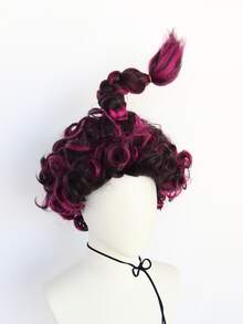 1pc Short Braided Cosplay Synthetic Wig & 1pc Wig Cap - Burgundy - View 3