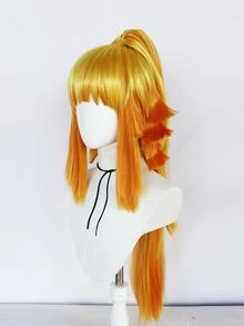 1pc Long Straight Cosplay Synthetic Wig With Bangs & 1pc Wig Cap - Orange - View 5