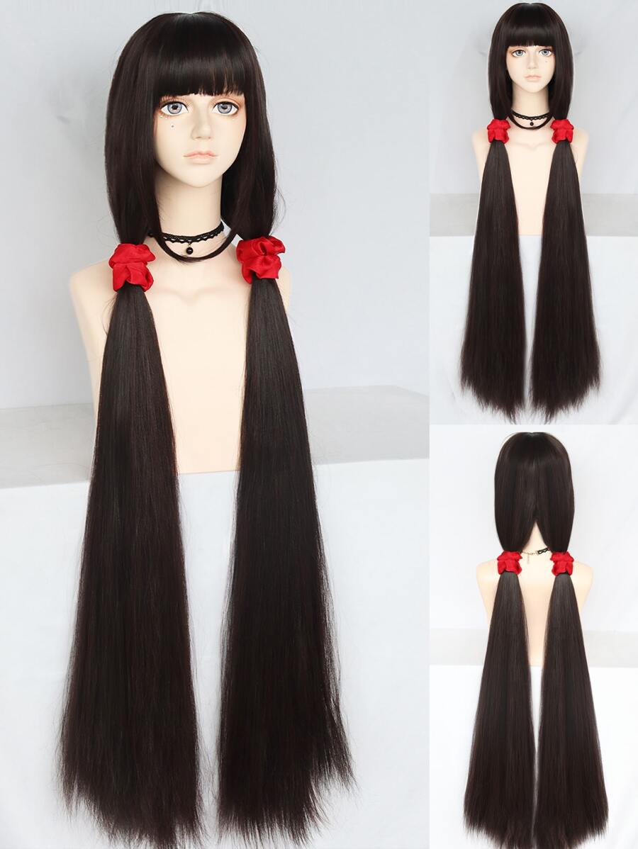 Peluca sintética cosplay largo recto con tupe - Marrón - Ver 1