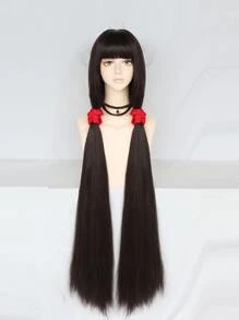 Peluca sintética cosplay largo recto con tupe - Marrón - Ver 4