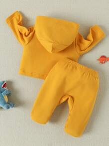 嬰兒字母和恐龍印花連帽家居服上裝和包腳睡褲 - 芥末黃 - 查看 2