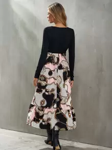 SHEIN Clasi 幾何和錬條圖案腰帶假兩件連衣裙 - 彩色 - 查看 2