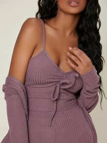 Ruched Bust Solid Lounge Set Outfit - Mauve Purple - View 4