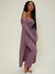 Ruched Bust Solid Lounge Set Outfit - Mauve Purple - View 1