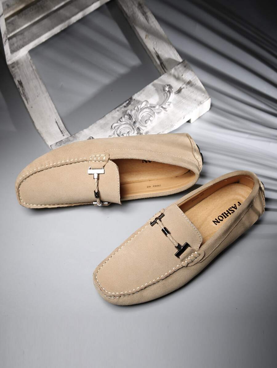 Men Stitch Detail Horsebit Loafers, Leisure Driving Loafers - Beige - View 1