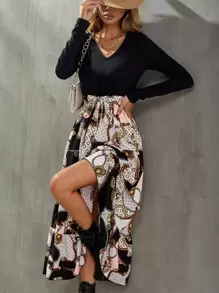 SHEIN Clasi 幾何和錬條圖案腰帶假兩件連衣裙 - 彩色 - 查看 5